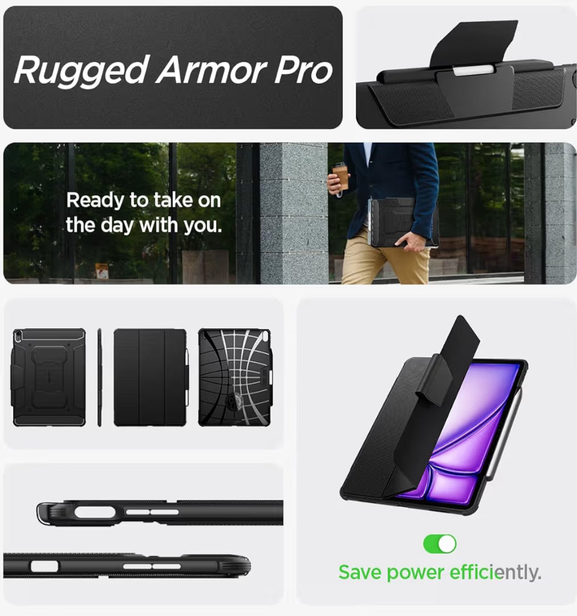 Spigen cobertor de iPad Air 13 Pulgadas RUGGED Armor en Negro