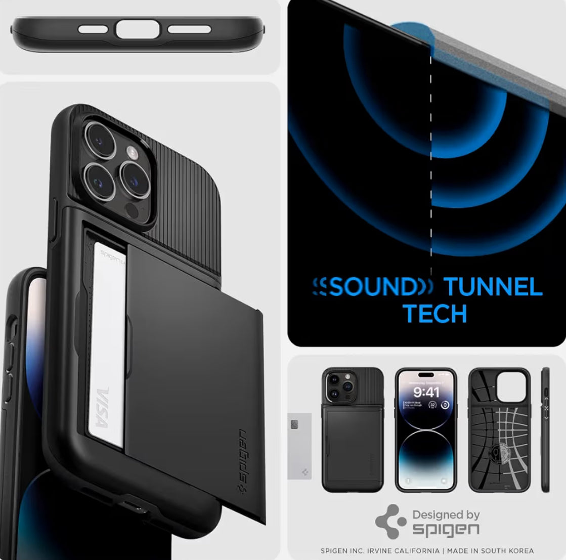 Spigen cobertor de iPhone 14 Pro Max Slim Armor - Almacenaje de 2 tarjetas Color negro