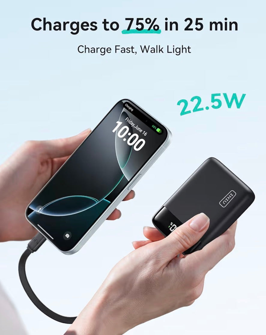 INIU - Cargador portátil de 20,000 mAh con carga rápida 22.5W, puerto USB-C y pantalla LED. Compacto y compatible con iPhone, Samsung, iPad y más. Ideal para cargar tus dispositivos en cualquier momento.