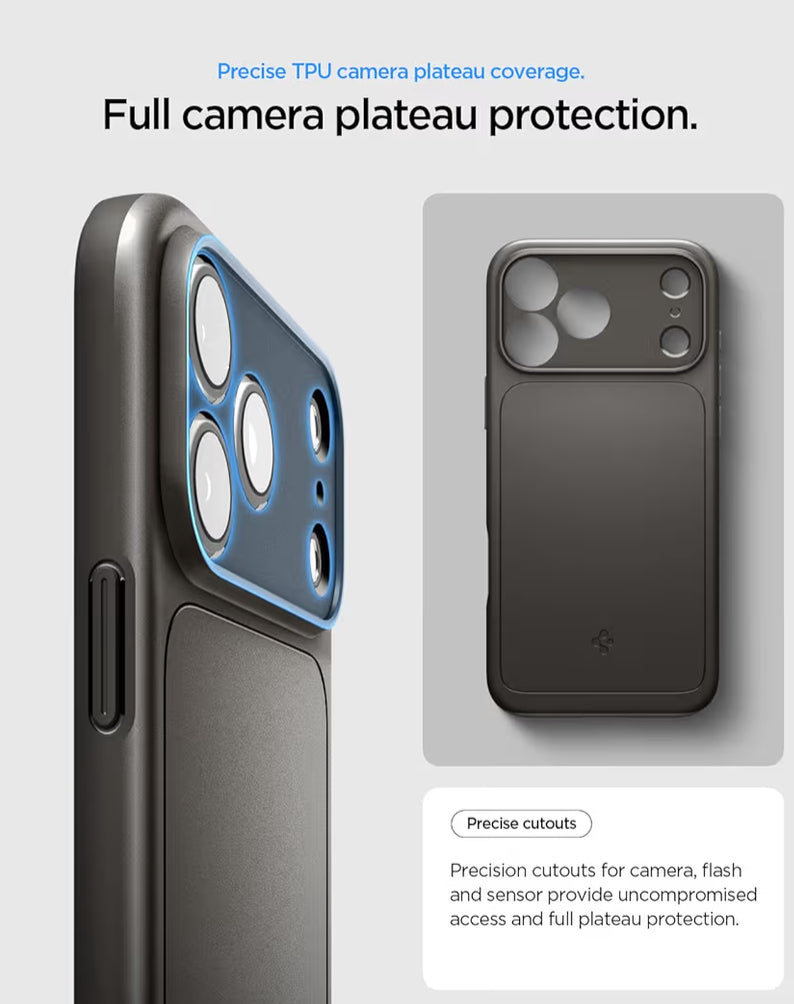 Spigen Funda para iPhone 17 Pro Max, MagFit de ajuste delgado [control de cámara cubierta de TPU] [compatible con MagSafe] - Gunmetal