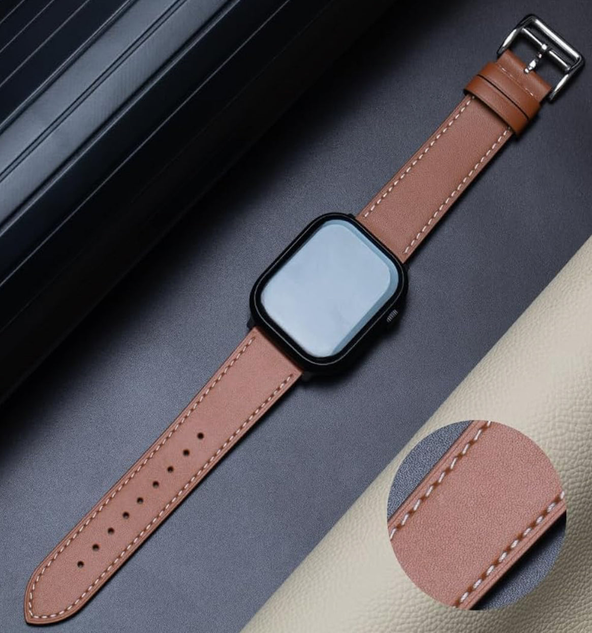 Edimens Banda de Apple Watch de cuero café Serie (49/46/45/44 mm)