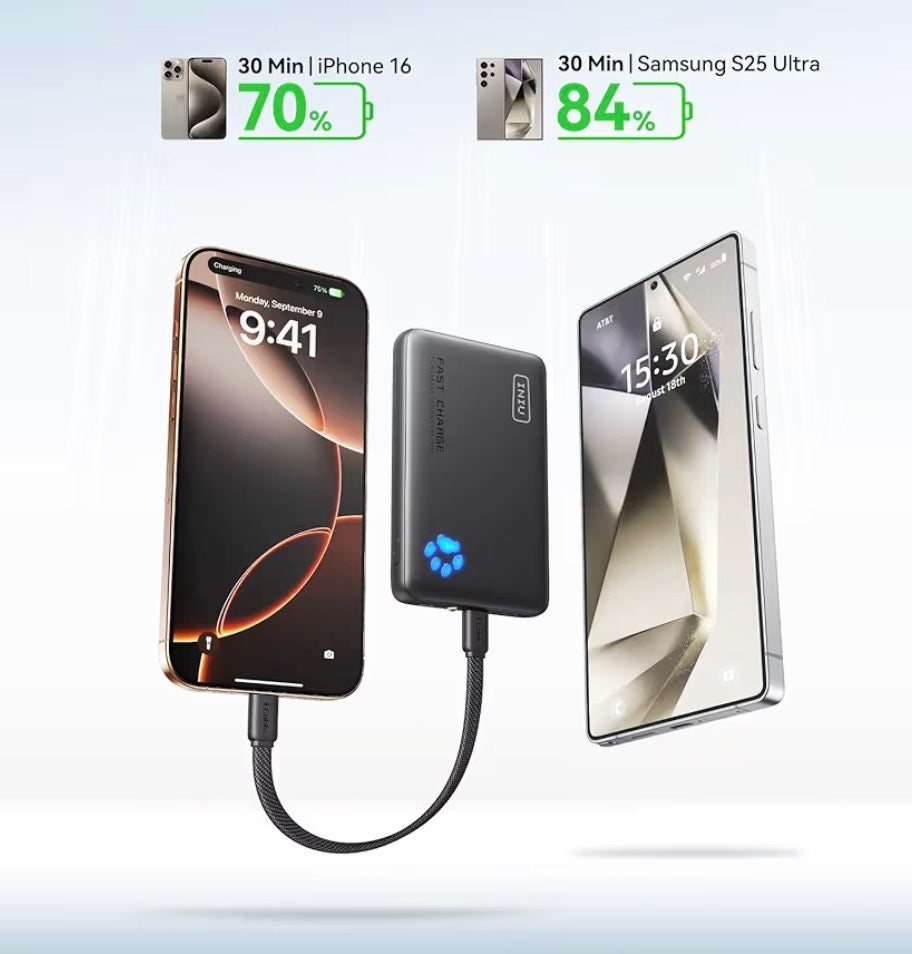 INIU - Cargador portátil ultra delgado de 10,000 mAh con carga rápida de 45W. Ligero, práctico e ideal para viajes, estudiantes y uso diario. Compatible con múltiples dispositivos.