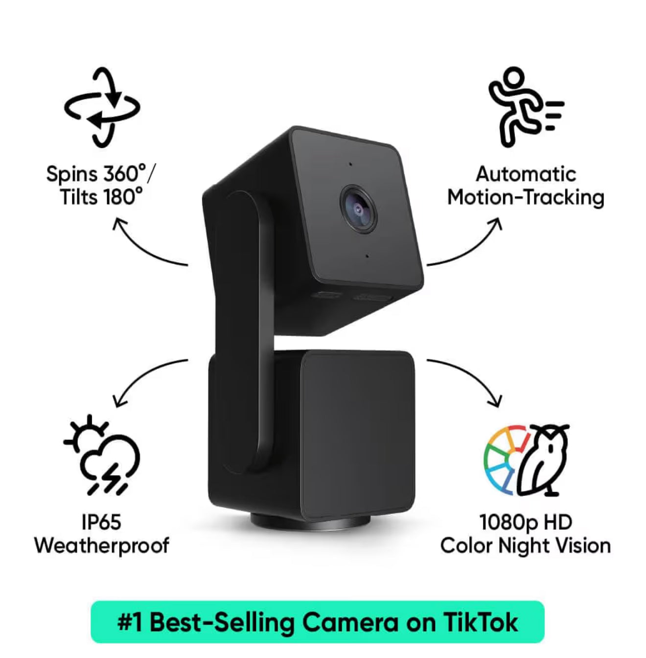 WYZE Cam Pan v3 IP65 1080P 360° Pan/Tilt/Zoom WiFi Cámara de seguridad inteligente para el hogar, seguimiento de movimiento para bebé/mascota, visión nocturna a color, funciona con Alexa y Google