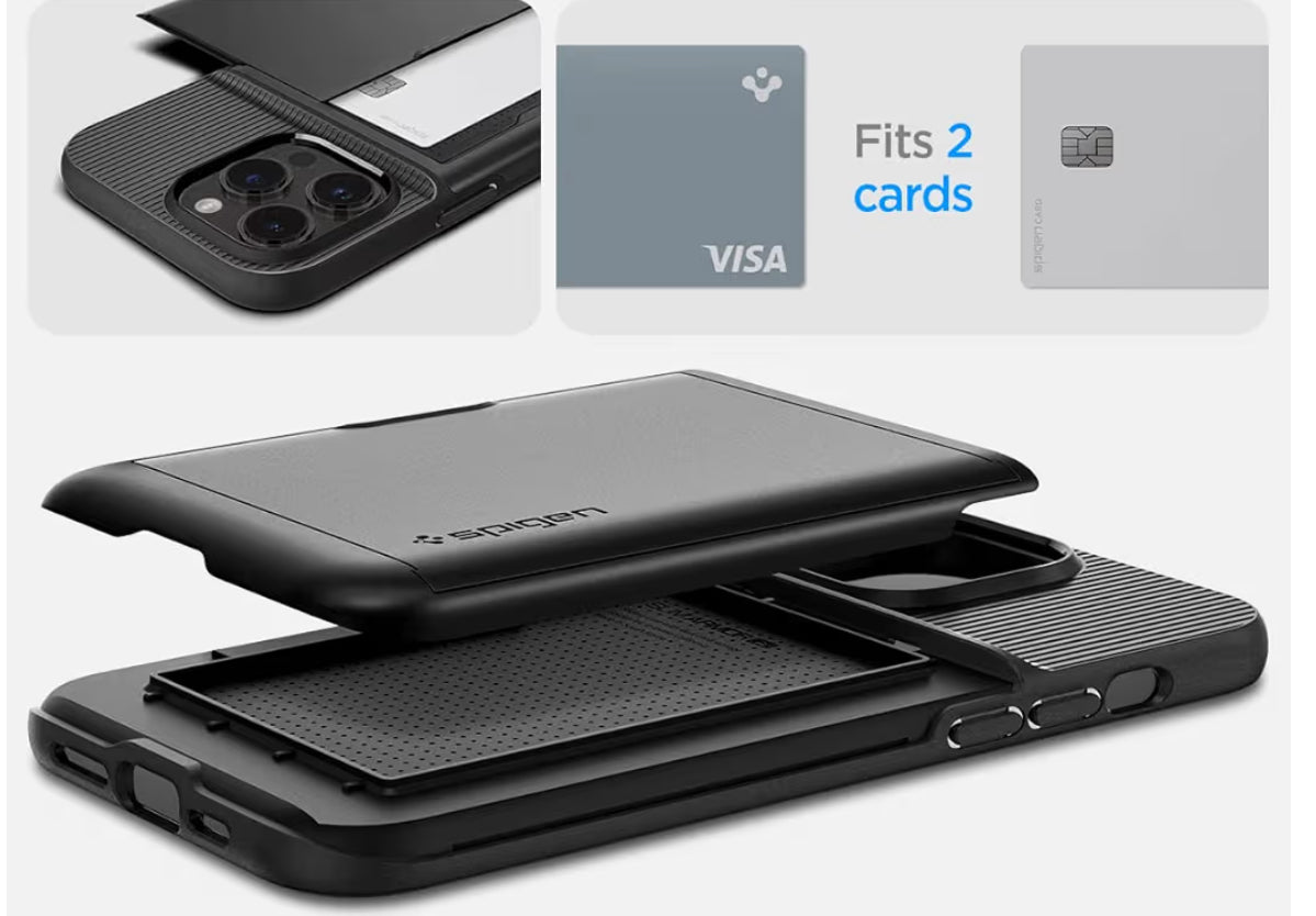 Spigen cobertor de iPhone 14 Pro Max Slim Armor - Almacenaje de 2 tarjetas Color negro