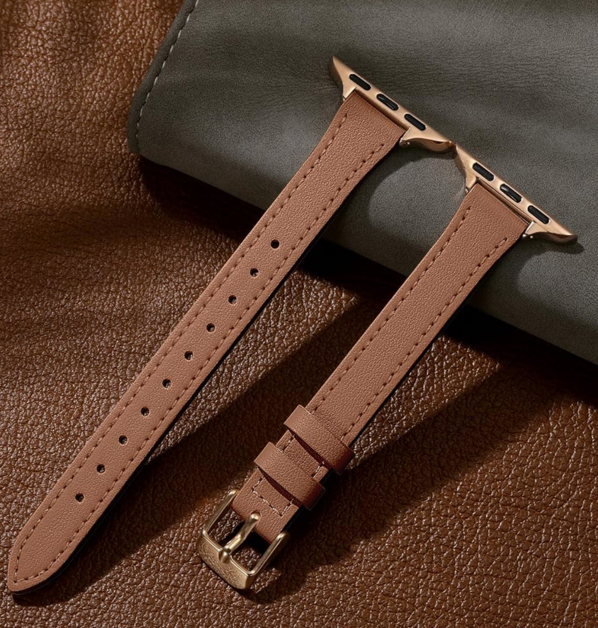 Charlam Banda de cuero delgada de mujer para Apple Watch Serie 38/40/41/42 mm