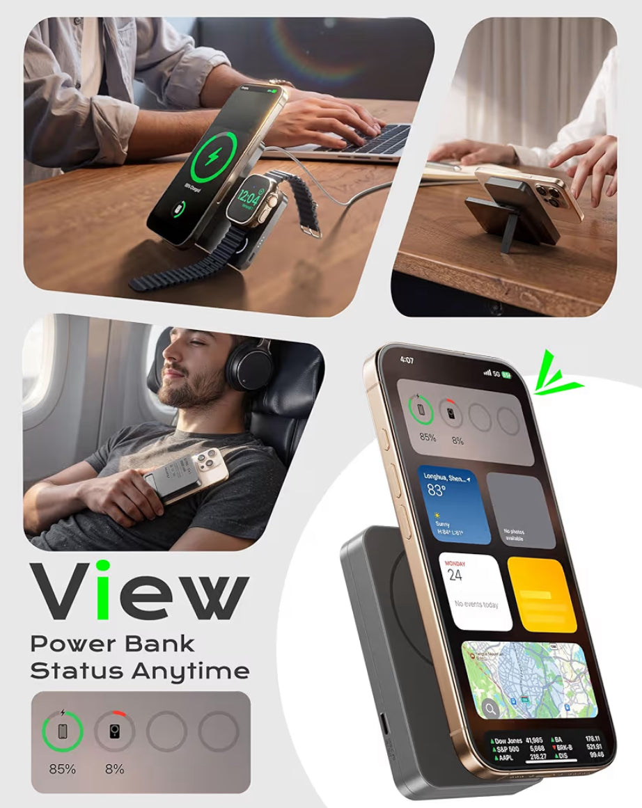 Cargador portátil magnético 3 en 1, estación de carga inalámbrica, cargador de batería plegable KU XIU de 10000 mAh, carga rápida de 15 W, cargador de batería de viaje para iPhone 16/15/14/13/12