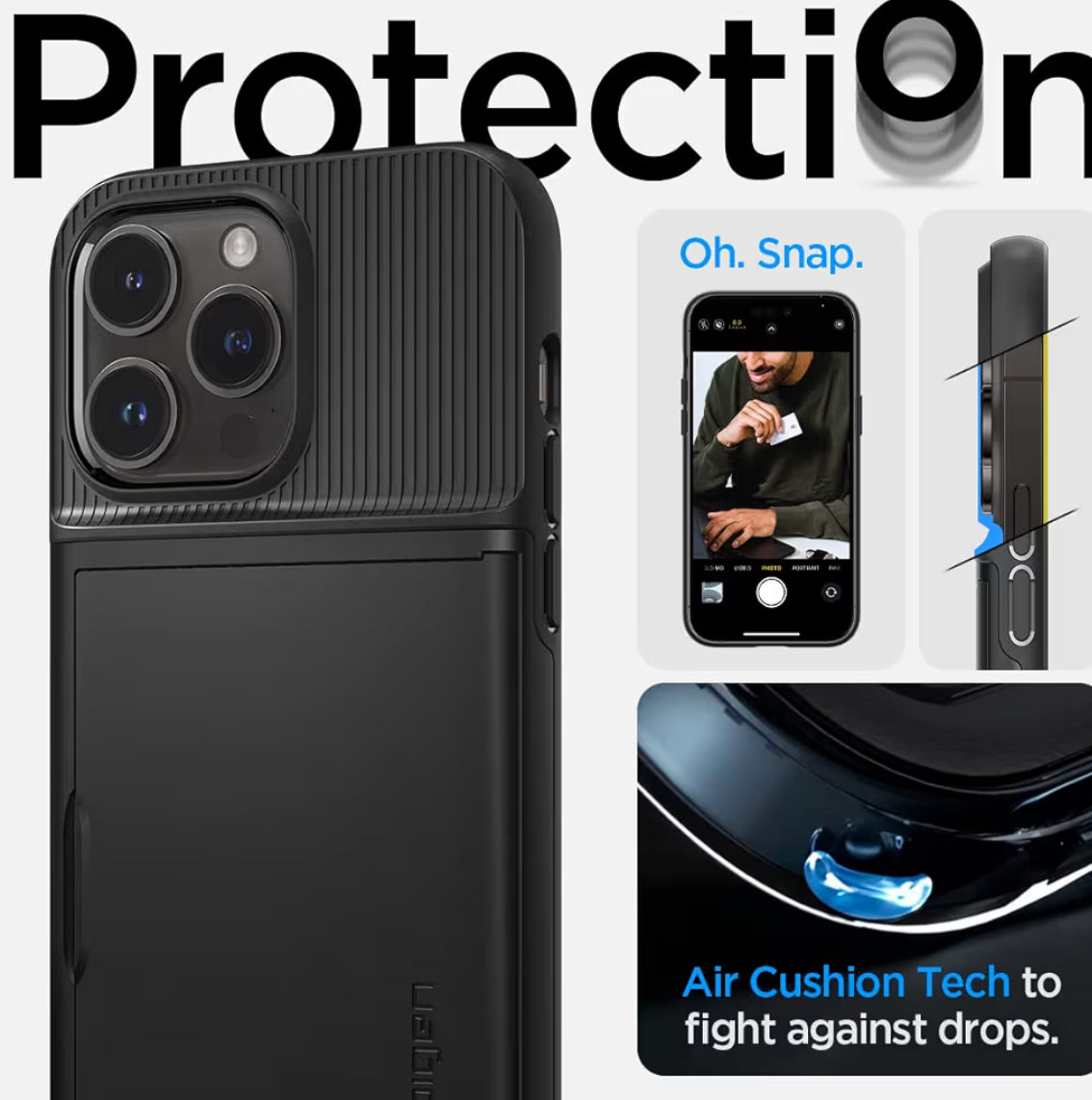 Spigen cobertor de iPhone 14 Pro Max Slim Armor - Almacenaje de 2 tarjetas Color negro