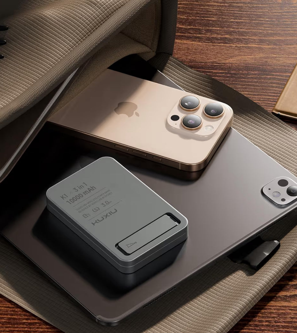 Cargador portátil magnético 3 en 1, estación de carga inalámbrica, cargador de batería plegable KU XIU de 10000 mAh, carga rápida de 15 W, cargador de batería de viaje para iPhone 16/15/14/13/12