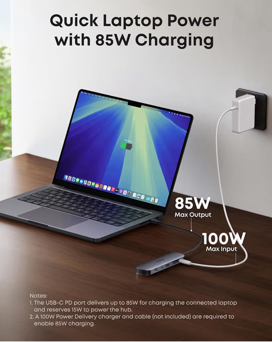 Anker Adaptador USB-C multi puerto 7 en 1 HBM1 4K Tarjeta SD y puerto de 85 W