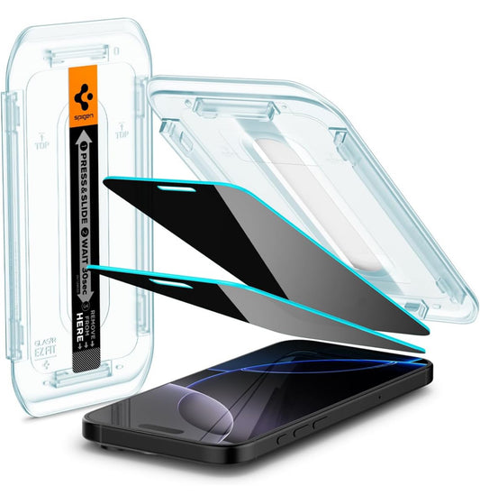 Spigen Protector de pantalla de vidrio templado [GlasTR EZ FIT - Privacidad] diseñado para iPhone 16 Pro Max [2 unidades]