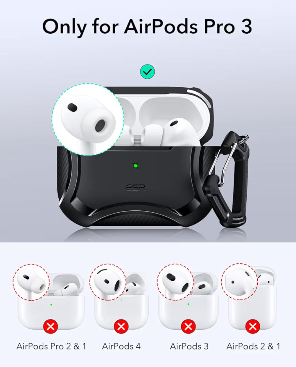 ESR Cobertor magnético de AirPods Pro 3 compatible con AirPods (3ª Gen) 2025 - Negro