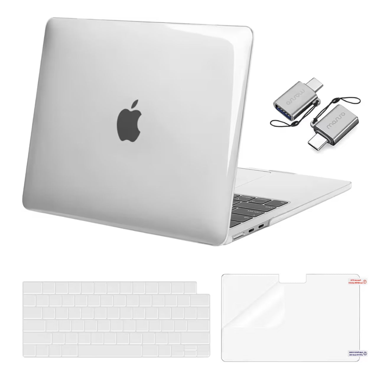 Mosiso Funda para MacBook Air de 13 y 13.6 pulgadas, 2024, 2023 y 2022, M3 A3113, M2 A2681, Touch ID, carcasa rígida, cubierta de teclado, protector de pantalla y adaptador tipo C, transparente
