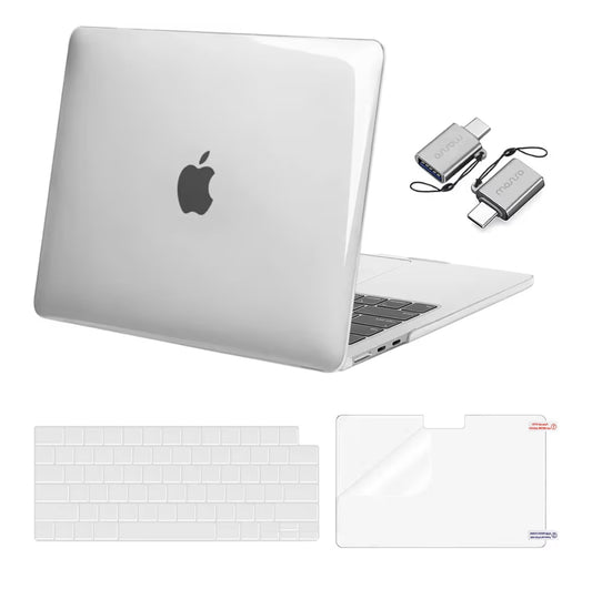 Mosiso Funda para MacBook Air de 13 y 13.6 pulgadas, 2024, 2023 y 2022, M3 A3113, M2 A2681, Touch ID, carcasa rígida, cubierta de teclado, protector de pantalla y adaptador tipo C, transparente