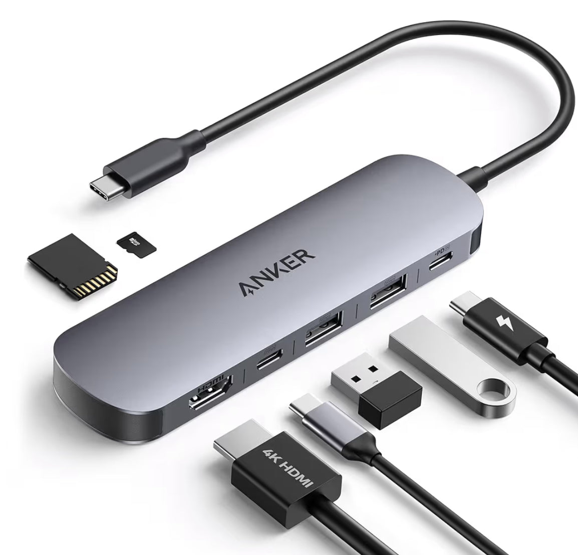 Anker Adaptador USB-C multi puerto 7 en 1 HBM1 4K Tarjeta SD y puerto de 85 W