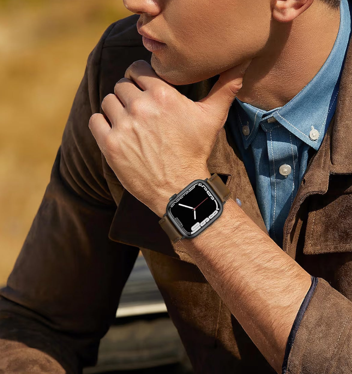 Edimens Banda de Apple Watch de cuero café Serie (49/46/45/44 mm)