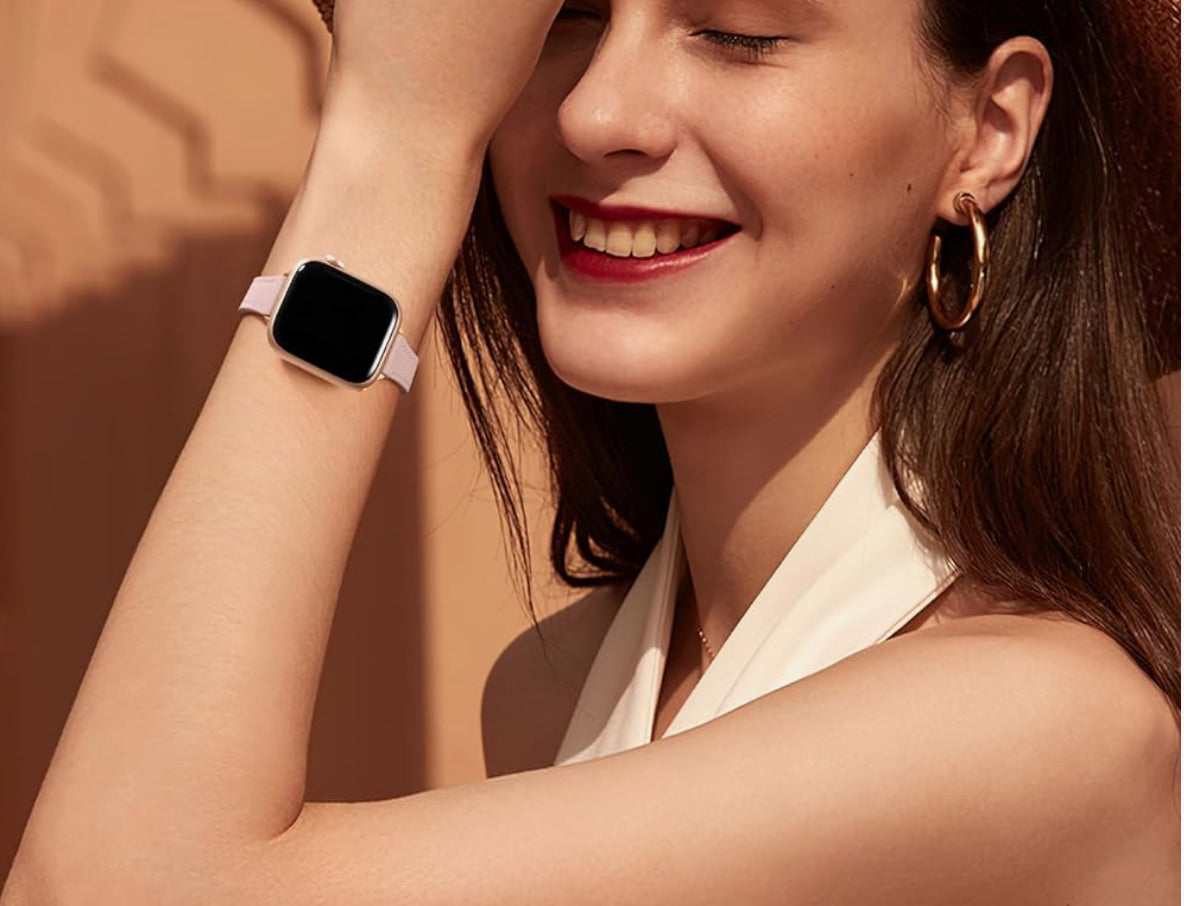 Charlam Banda de cuero delgada de mujer para Apple Watch Serie 38/40/41/42 mm