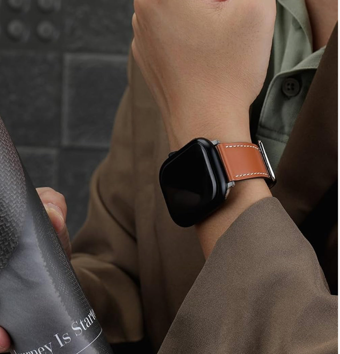 Edimens Banda de Apple Watch de cuero café Serie (49/46/45/44 mm)