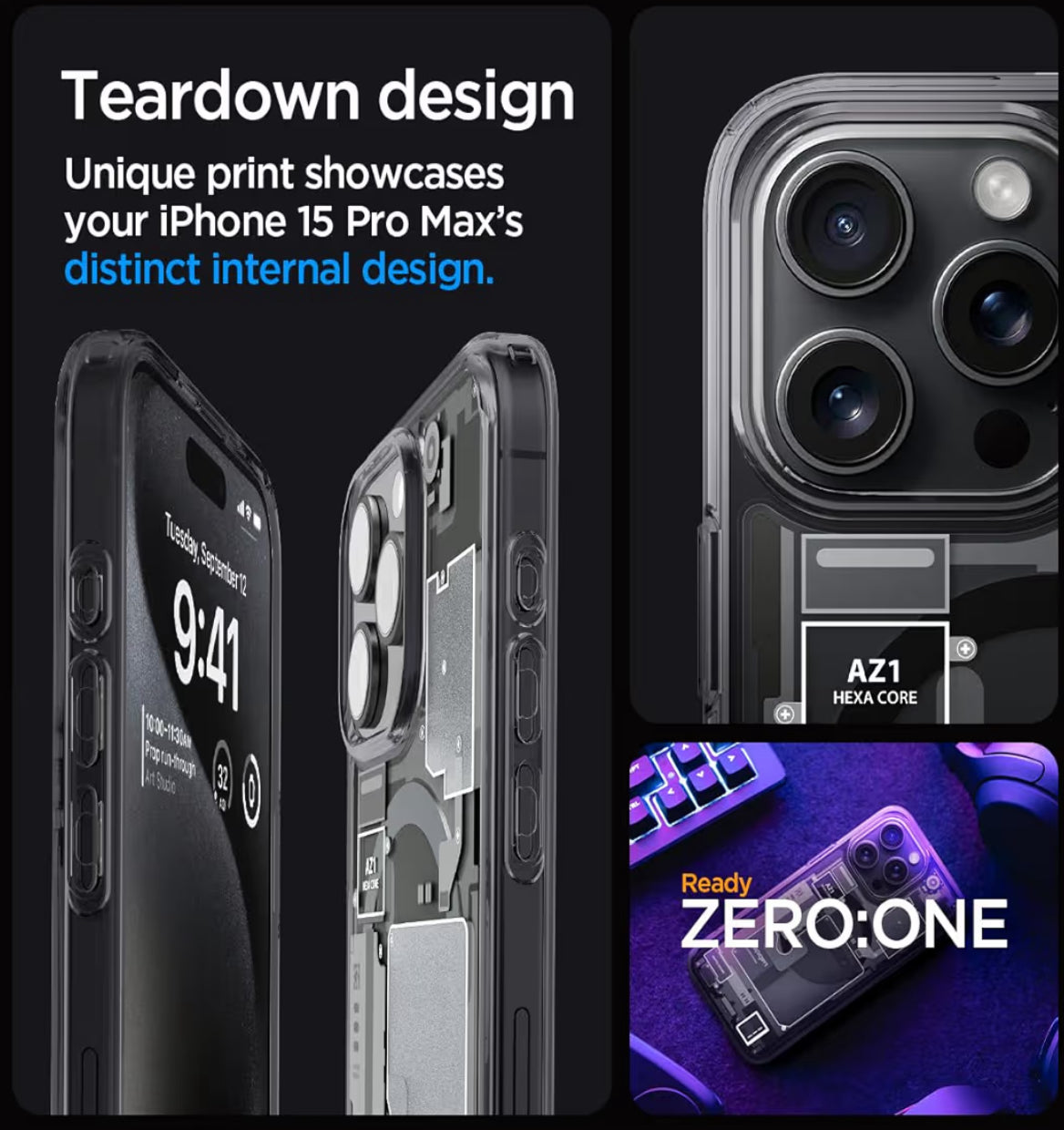 Spigen Ultra Hybrid cobertor de iPhone 15 Pro Max - Zero One Negro