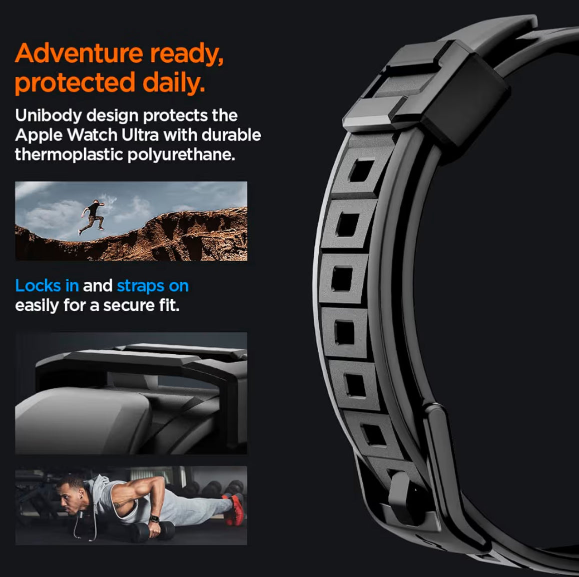 Spigen Rugged Armor Pro Banda + Cobertor para Apple Watch Serie      (49 mm)TPU Negro