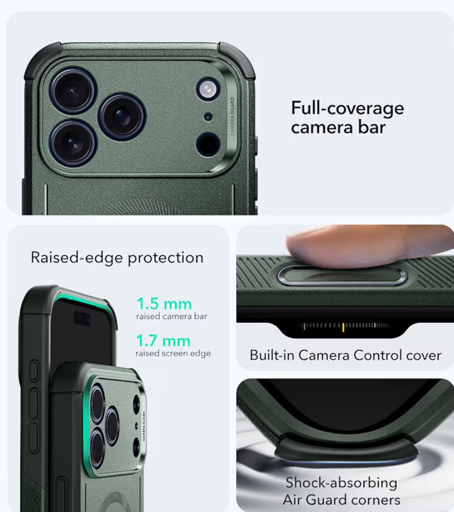 ESR cobertor para iPhone 17 Pro Max con soporte, cubierta de control de cámara compatible con MagSafe, funda magnética de protección contra caídas de grado militar